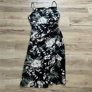 Kennedy Floral Slip Midi Dress in Black and Green